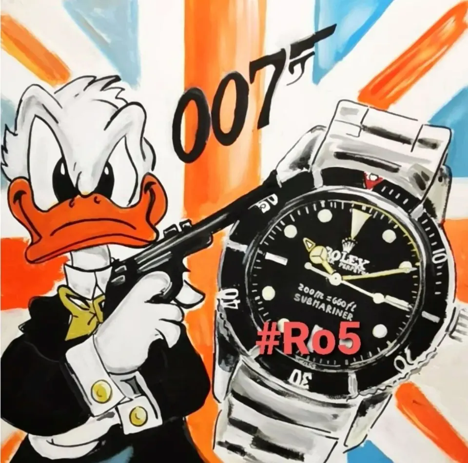 Opera di RO5 con personaggio cartoon e orologio