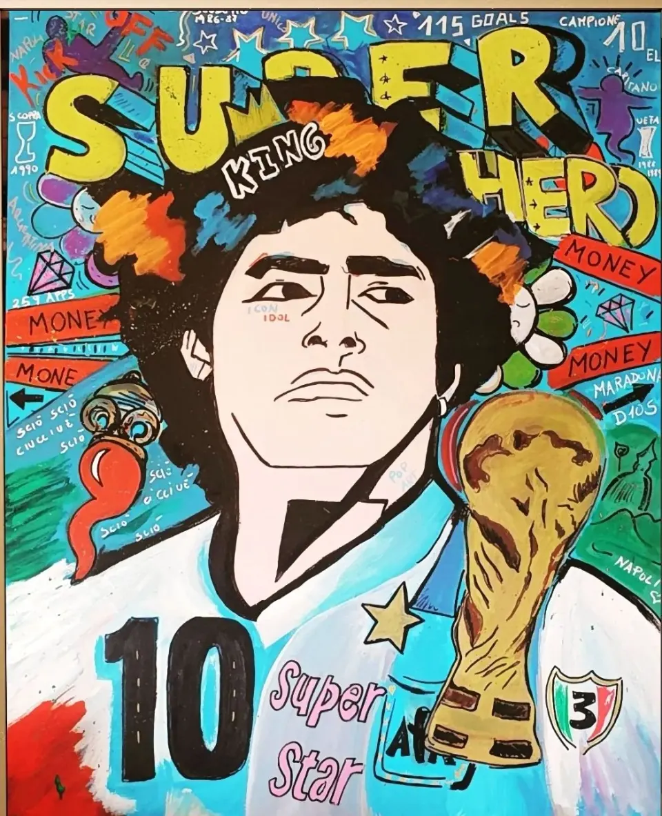 Opera di RO5: ritratto di calciatore in stile fumetto